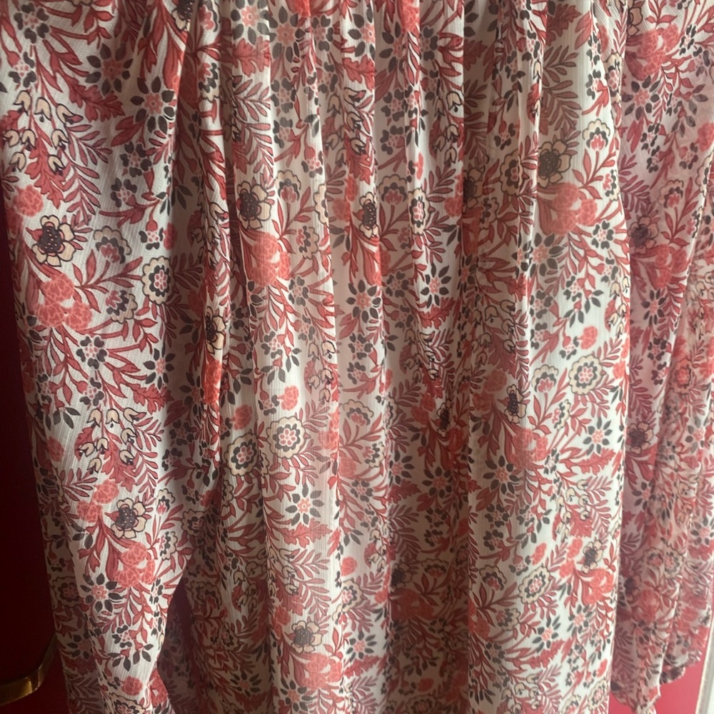 Lightweight chiffon-like peach/pink beige brown Women's almost tunic length top - Picture 3 of 10